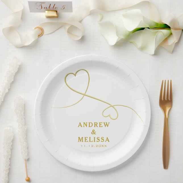 Gold Hearts Ornament | Personalised Wedding Paper Plate (Wedding)