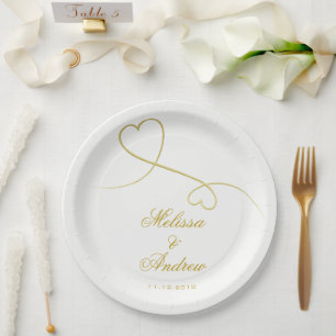 Gold Hearts Ornament Personalised Wedding Paper Plate