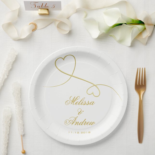 Gold Hearts Ornament | Personalised Wedding Paper Plate (Wedding)