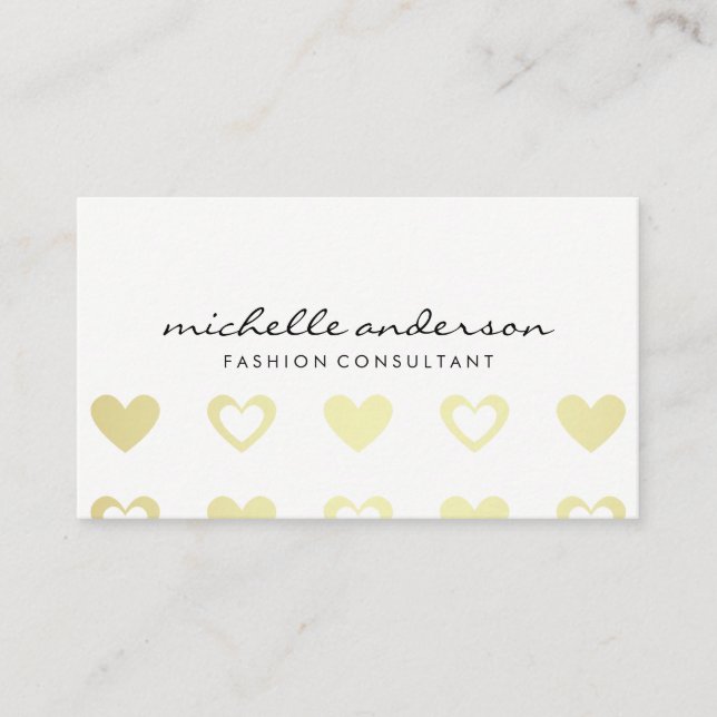 Gold Hearts Pattern Business Card (Front)
