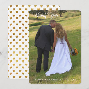 Gold Hearts Photo Template Wedding Thank You