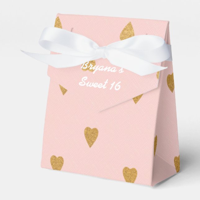 Gold Hearts Pink Birthday Party Favour Boxes (Front Side)