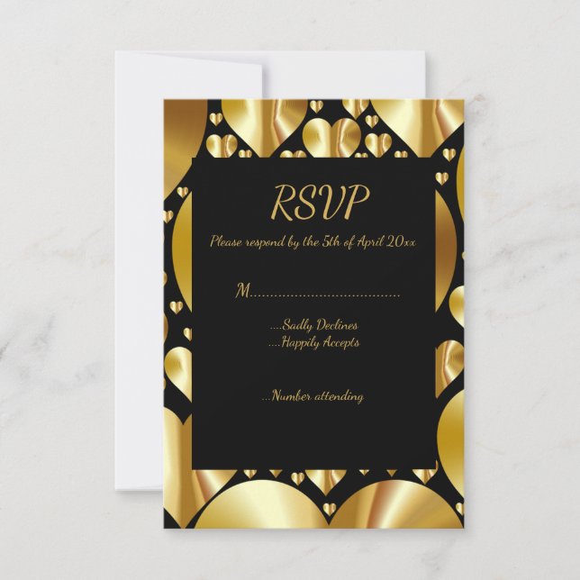 gold hearts rsvp response card wedding party (Front)