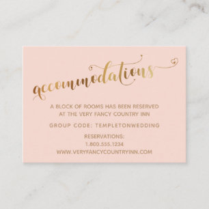 Gold Hearts Script Blush Wedding Accommodations Enclosure Card