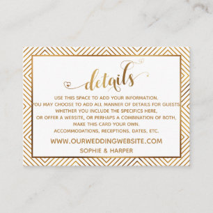 Gold Hearts Script Diamonds Wedding Details, White Enclosure Card