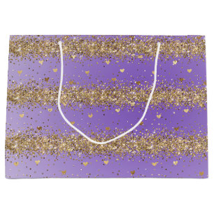 Gold Hearts Sparkle Purple Glitter Birthday Large Gift Bag