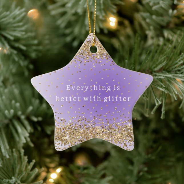 Gold Hearts Sparkle Purple Glitter quote  Ceramic Tree Decoration (Tree)