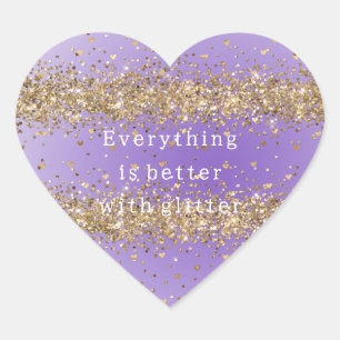 Gold Hearts Sparkle Purple Glitter quote   Heart Sticker