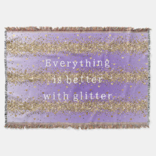 Gold Hearts Sparkle Purple Glitter quote Throw Blanket