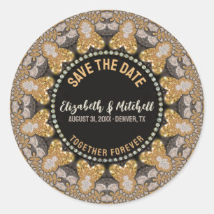 Gold Hearts Sparkle Save the Date Classic Round Sticker