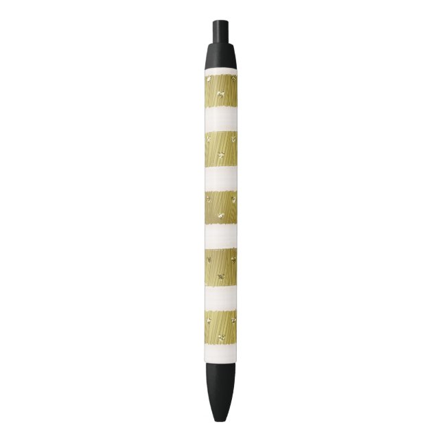 Gold Hearts Stripes Black Ink Pen (Front Vertical)