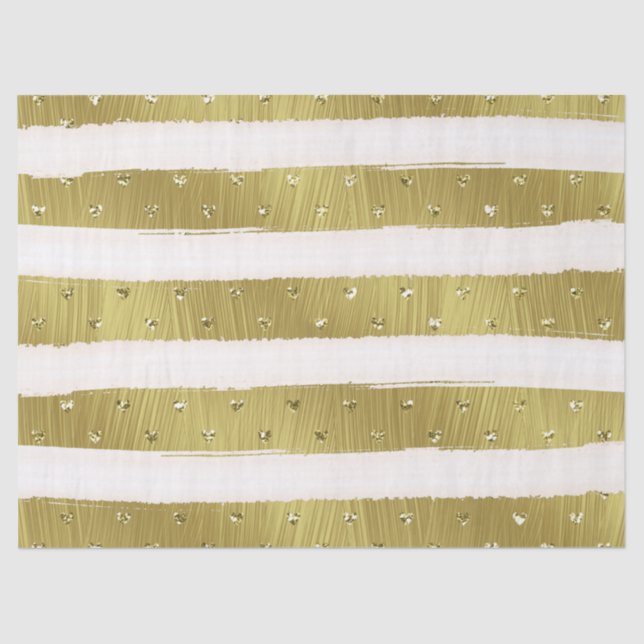 Gold Hearts Stripes Tissue Paper (Front)
