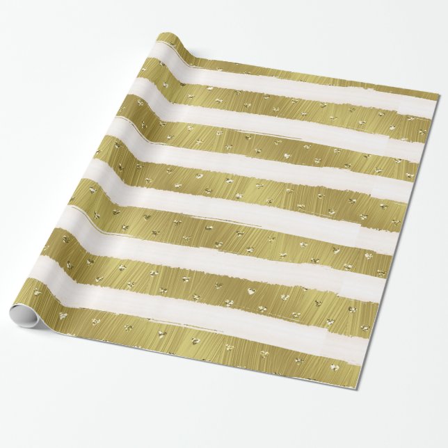 Gold Hearts Stripes Wrapping Paper (Unrolled)