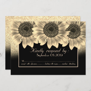 Gold Hearts,Sunflowers,Glitter   RSVP Card