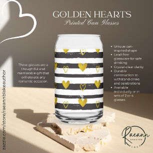 Gold Hearts Valentine's Love Printed Can Glasses
