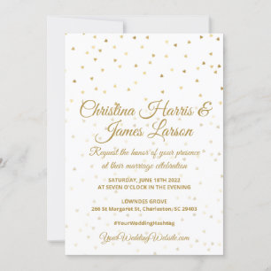 Gold Hearts Wedding Invitations