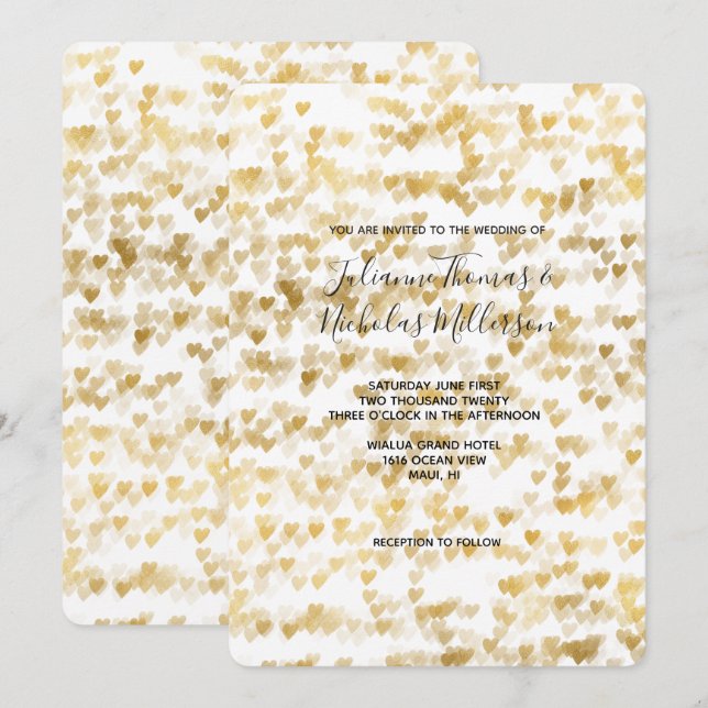 Gold Hearts Wedding Invites (Front/Back)