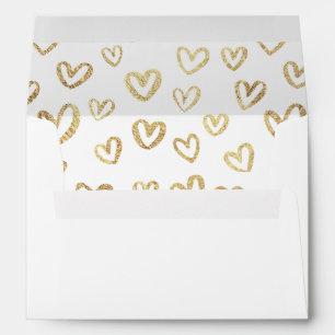 Gold Hearts White Custom Return Address Envelope