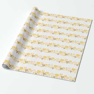 Gold Hearts - White Wrapping Paper