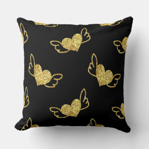 Gold Hearts With Wings  Cushion