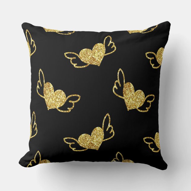 Gold Hearts With Wings  Cushion (Front)