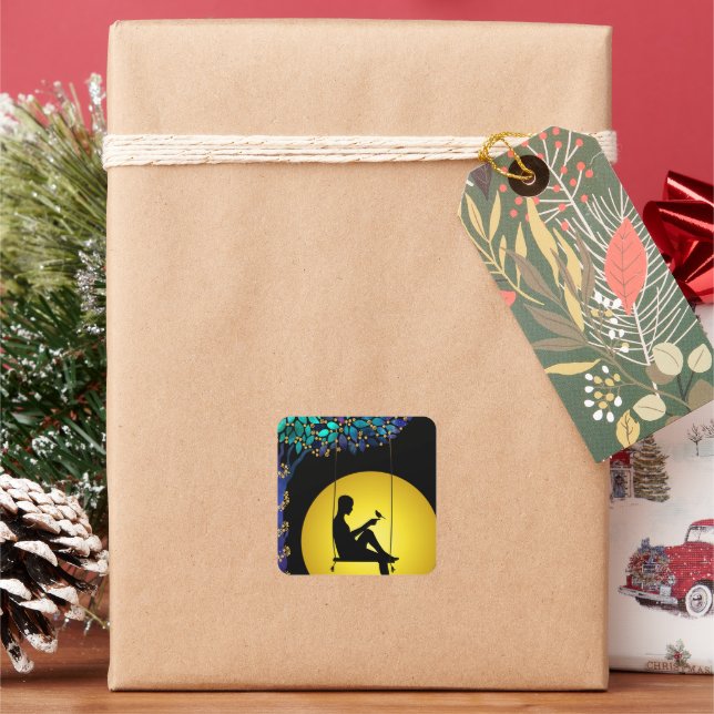 Gold Heavenly Moon Man To The Stars Square Sticker (Holiday)