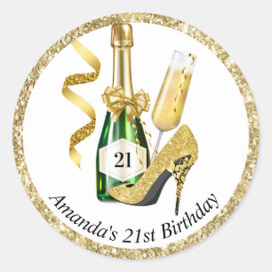 Gold Heels and Champagne Women's Birthday Classic Round Sticker