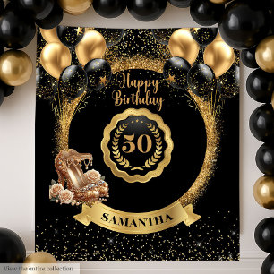 Gold Heels Black Balloons 50th Birthday Sign Tapestry