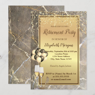 Gold Heels,Glass,Ballons,Marble Retirement Party Invitation