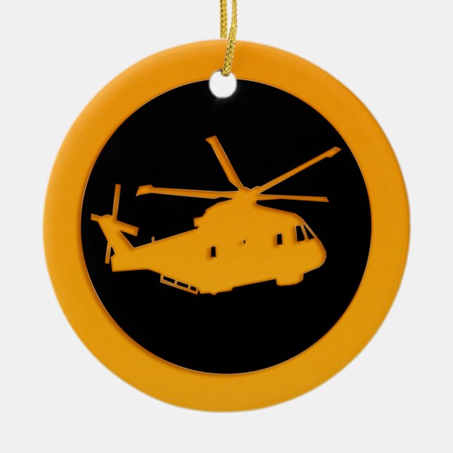 Gold Helicopter Ceramic Tree Decoration (Front)