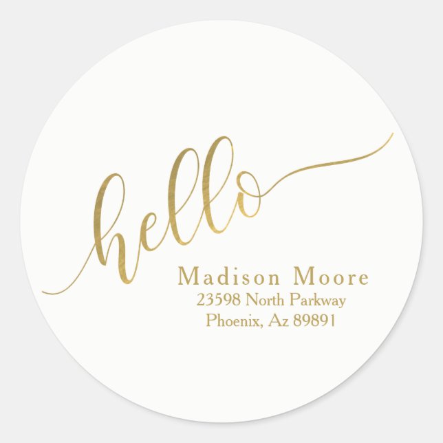Gold "Hello" Name Personalised Return Address Seal (Front)