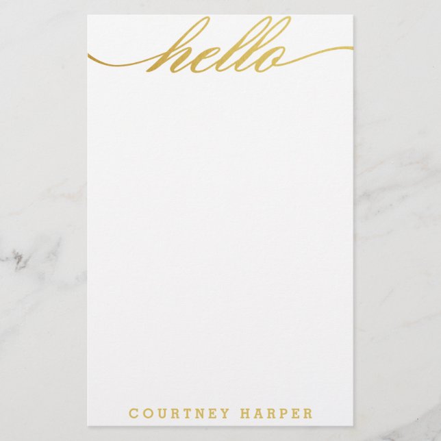 Gold "Hello" Personal Stationery (Front)