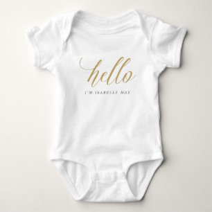 Gold Hello Personalised Name Baby Bodysuit
