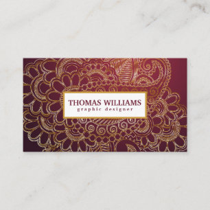 Gold henna flower background paisley pattern business card