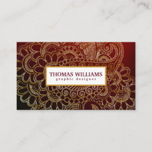 Gold henna flower background paisley pattern business card