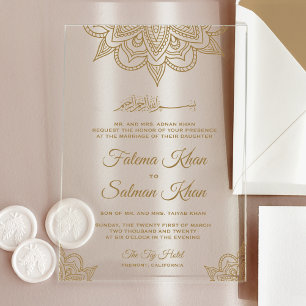 Gold Henna Mehndi Islamic Muslim Wedding Acrylic Invitations
