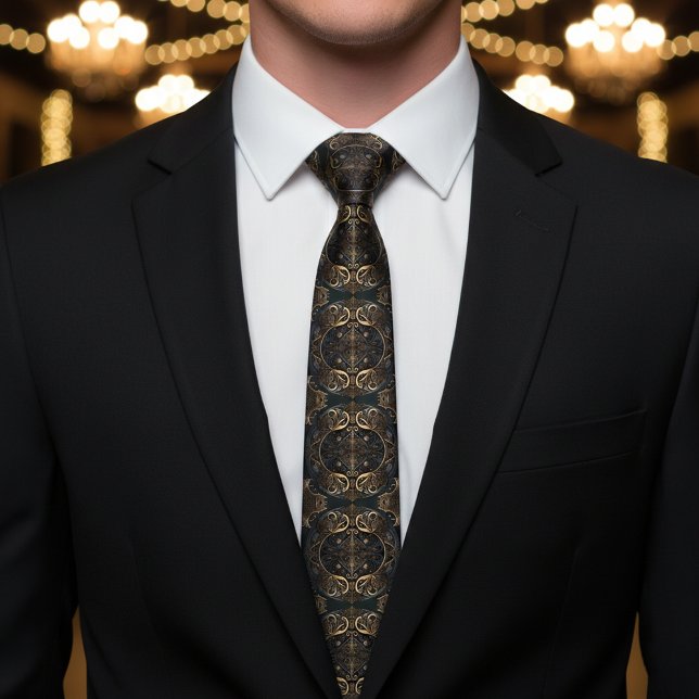 Gold Heraldic Necktie | Black Formal Tie (Creator Uploaded)