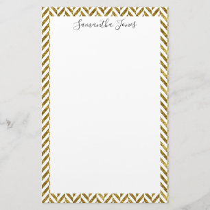 Gold Herringbone Pattern Metallic   Personalized Stationery
