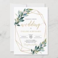 Gold hexagonal frame green eucalyptus wedding