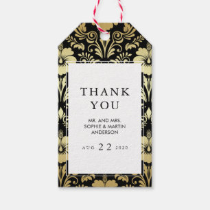 Gold Hibiscus Damask   Elegant Tropical Thank You Gift Tags