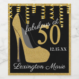 Gold High Heel 50th Birthday Party Sparkling Wine Wine Label