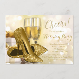 Gold High Heel Champagne Holiday Party Invitation