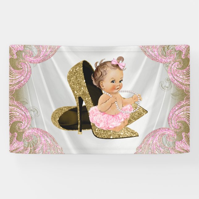 Gold High Heel Shoe Girls Baby Shower Banner (Horizontal)