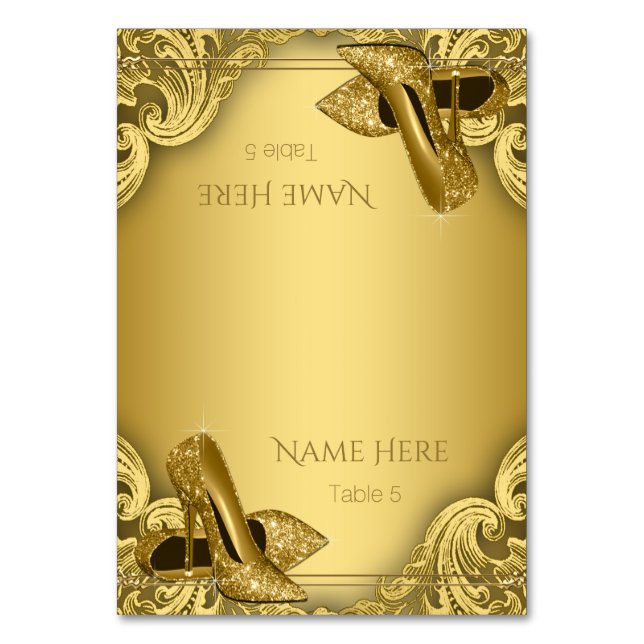 Gold High Heel Shoe Seating Cards (Front)