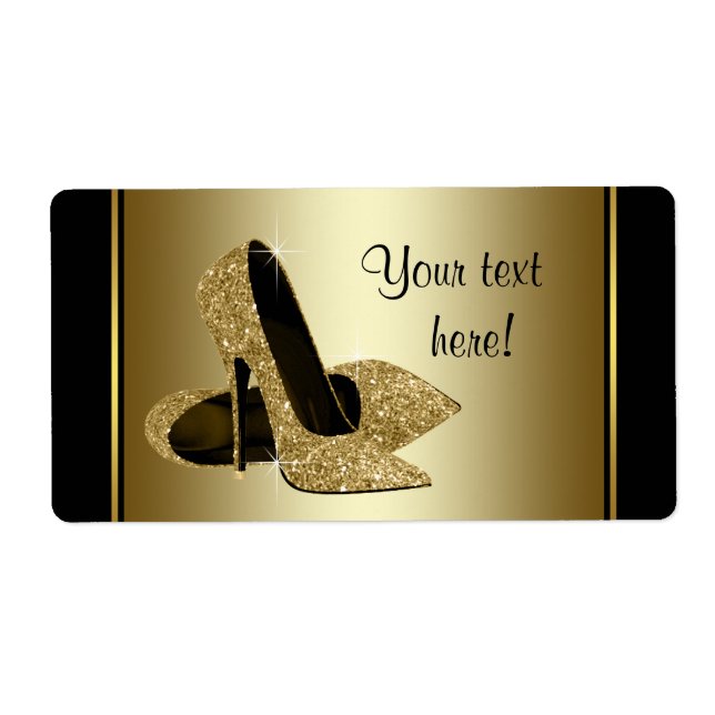 Gold High Heel Shoe Water Bottle Labels (Front)