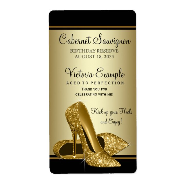 Gold High Heel Shoe Womans Wine Bottle Labels (Front)