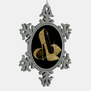 Gold High Heel Shoes Snowflake Pewter Christmas Ornament