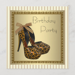 Gold High Heel Shoes Womans Leopard Birthday Invitation