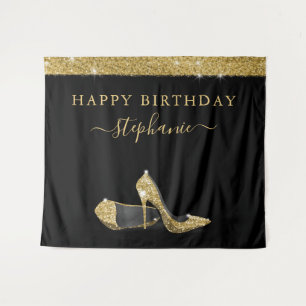 Gold High Heels Birthday Backdrop Tapestry