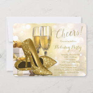 Gold High Heels Champagne Corporate Holiday Party Invitation